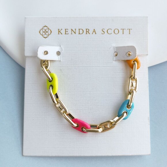 Kendra Scott Bailey Gold Rainbow Multi Mix Chain Bracelet NEW Perfect condition - Picture 1 of 4